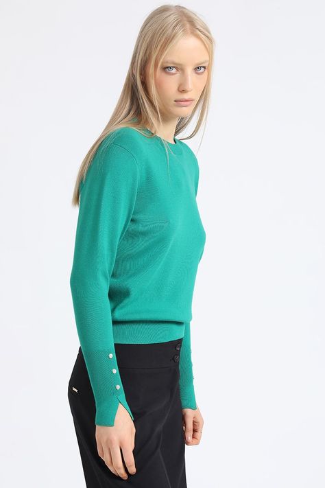 Sweater Basico, Tejido Punto, Verde Liola-6