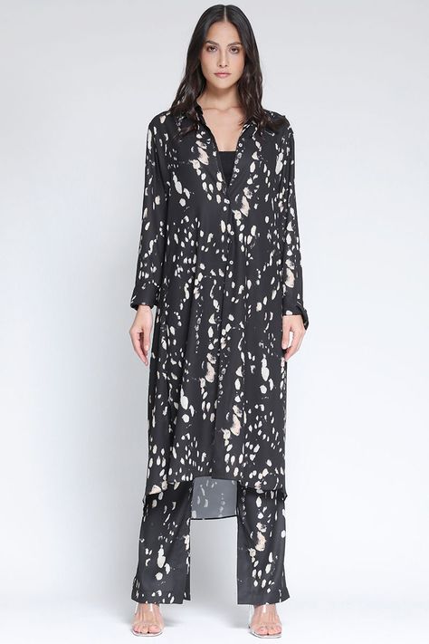 Camisa Extra Larga Estampado Manchas Negro Liola-0