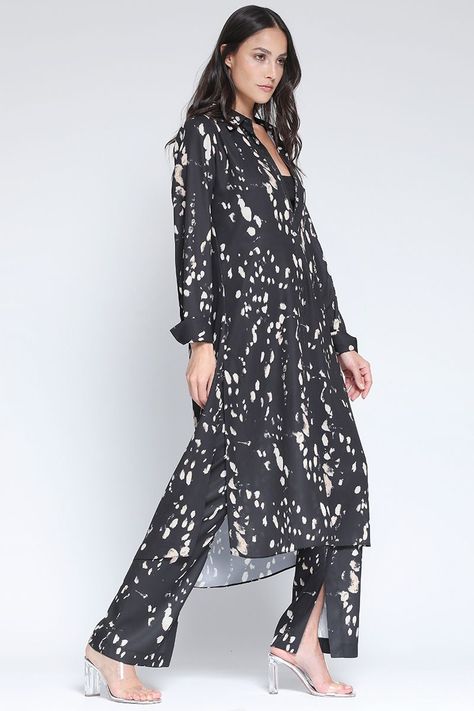 Camisa Extra Larga Estampado Manchas Negro Liola-2