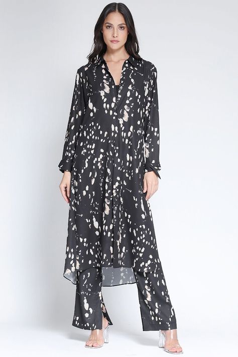 Camisa Extra Larga Estampado Manchas Negro Liola-3