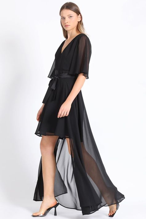 Vestido Corto Con Faldon Desmontable, Gasa Negro Liola-0