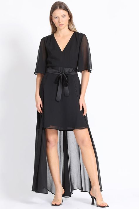 Vestido Corto Con Faldon Desmontable, Gasa Negro Liola-2