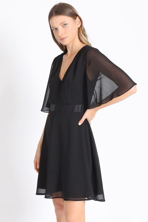Vestido Corto Con Faldon Desmontable, Gasa Negro Liola-3