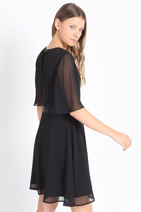 Vestido Corto Con Faldon Desmontable, Gasa Negro Liola-4