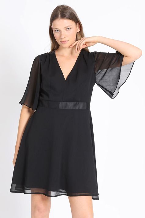Vestido Corto Con Faldon Desmontable, Gasa Negro Liola-5