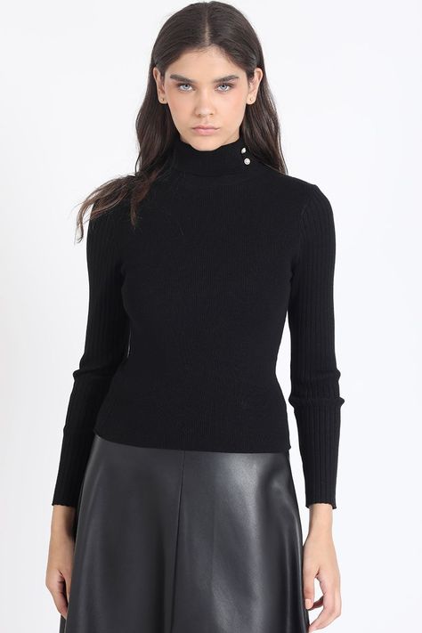 Sweater, Tejido Punto, Boton Decorativo, Negro Liola-4