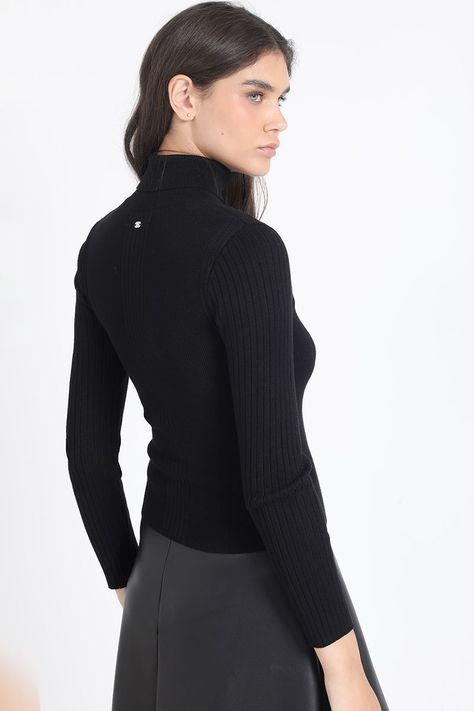 Sweater, Tejido Punto, Boton Decorativo, Negro Liola-5