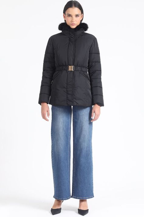 Parka Con Piel Desmontable, Negro Liola-1