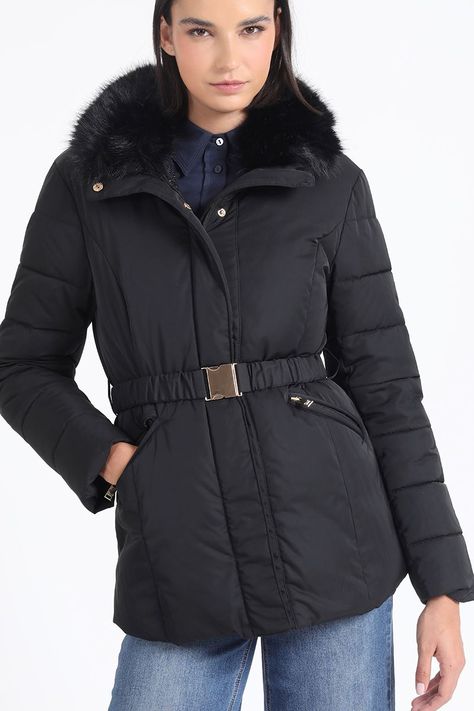 Parka Con Piel Desmontable, Negro Liola-4