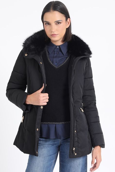 Parka Con Piel Desmontable, Negro Liola-6