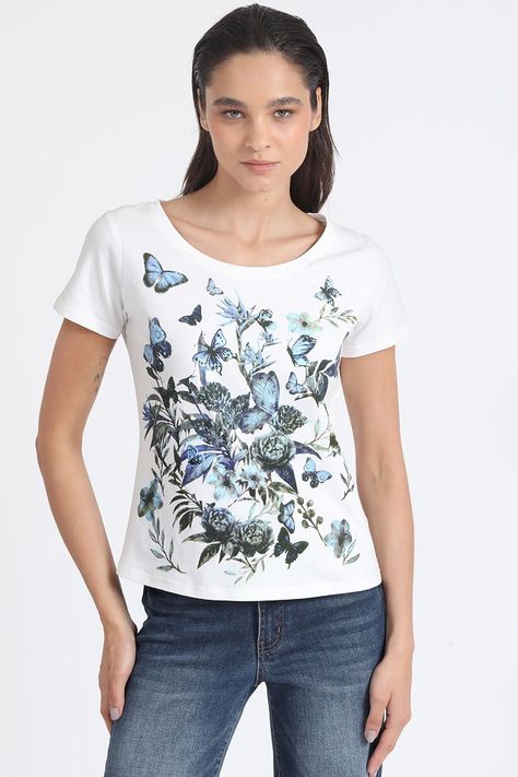 Polera Algodón Estampado Mariposas, Crudo Liola-0