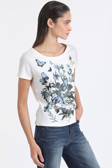 Polera Algodón Estampado Mariposas, Crudo Liola-3