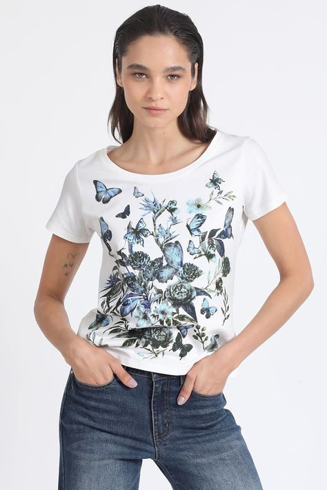 Polera Algodón Estampado Mariposas, Crudo Liola-4