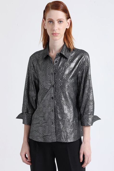 Blusa Bordados Perforados Folia, Negro Liola-0