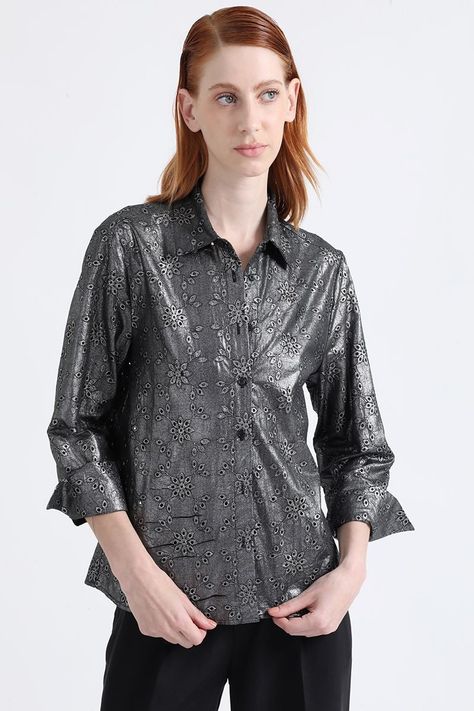 Blusa Bordados Perforados Folia, Negro Liola-2