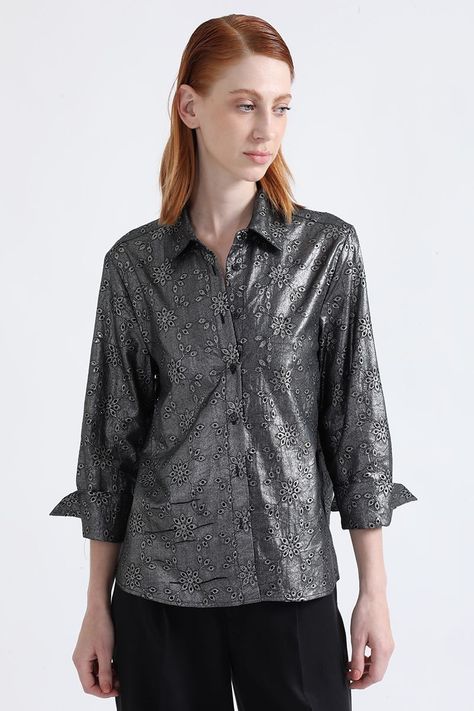 Blusa Bordados Perforados Folia, Negro Liola-4