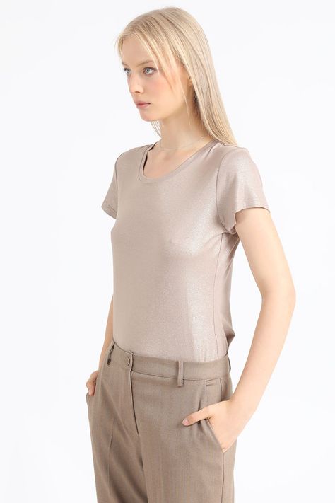 Polera Basica Folia, Beige Liola-2
