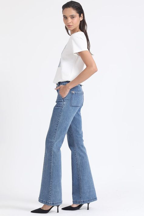 Jeans Flare Tro Medio, Cargo, Azul Liola-0
