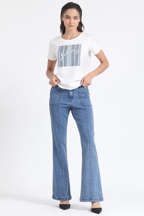 Jeans Flare Tro Medio, Cargo, Azul Liola-1