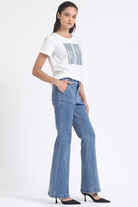 Jeans Flare Tro Medio, Cargo, Azul Liola-2
