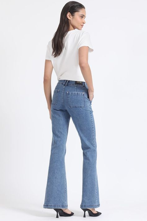 Jeans Flare Tro Medio, Cargo, Azul Liola-3