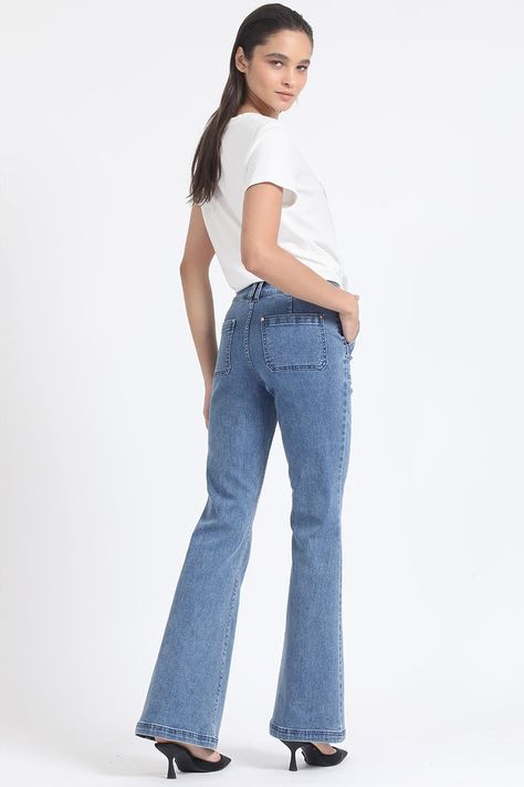 Jeans Flare Tro Medio, Cargo, Azul Liola-4