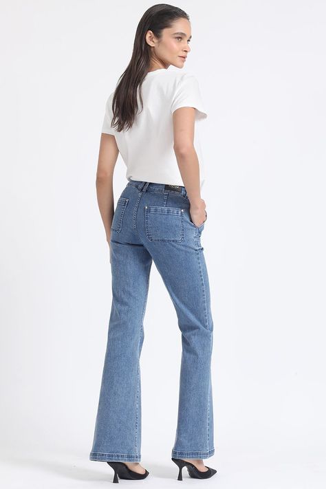 Jeans Flare Tro Medio, Cargo, Azul Liola-5