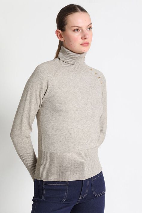 Jersey Tejido Cuello Alto  Beige Liola-1