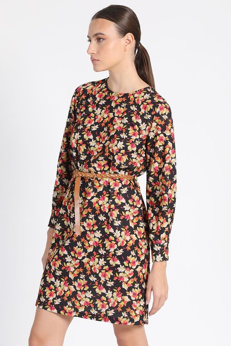 Vestido Rodilla Estampado Negro Liola-1