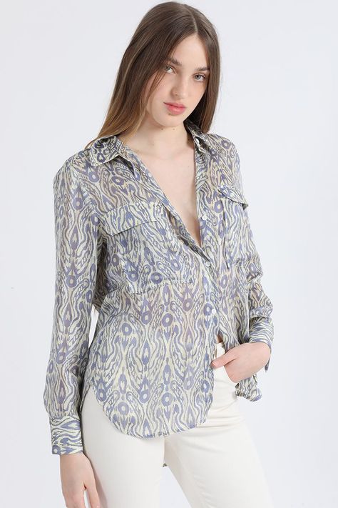 Blusa Fantasia Lurex Estampado, Amarillo Liola-0