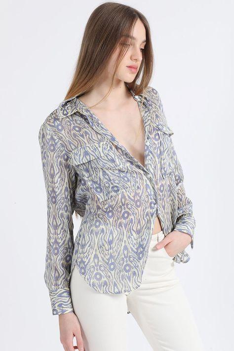 Blusa Fantasia Lurex Estampado, Amarillo Liola-4