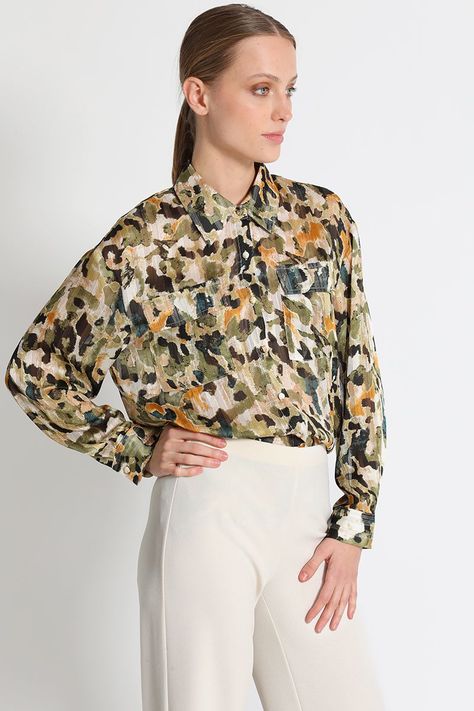 Blusa Camisera Estampada Verde Liola-4