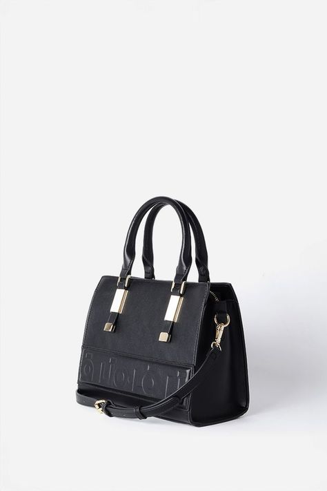 Cartera Con Herraje Metal, Efecto Cuero, Negro Liola-1