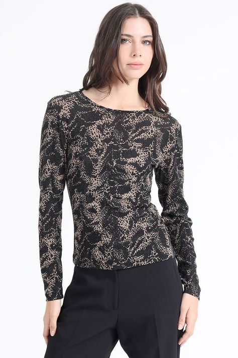 Polera Malla Estampada, Negro Liola-4