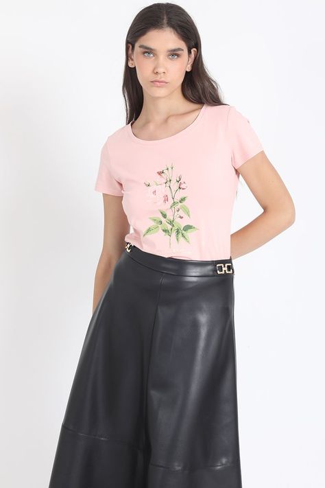 Polera Basica Con Estampado Rosas, Rosa Liola-0