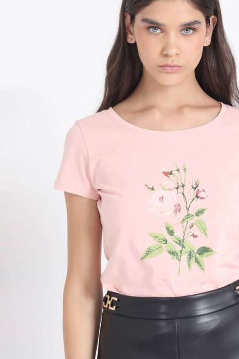 Polera Basica Con Estampado Rosas, Rosa Liola-2