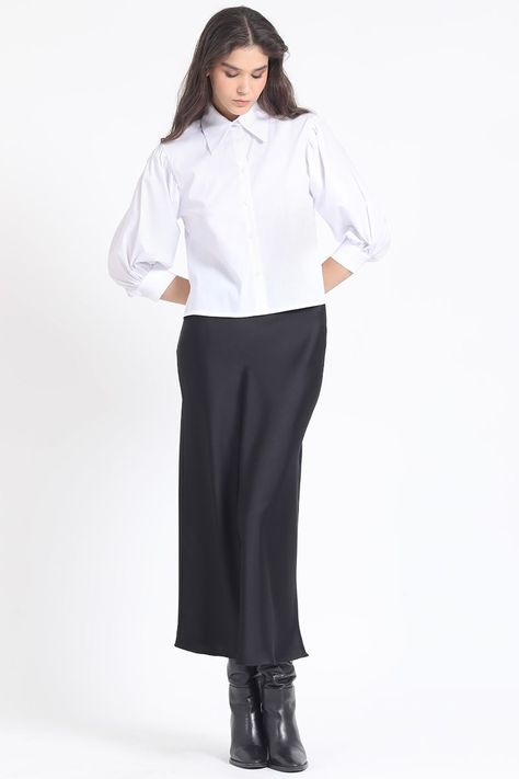 Camisa Crop, Hombro Recogido, Blanco Liola-1