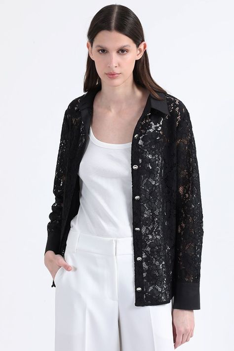 Blusa Encaje Boton Fantasia, Negro Liola-1