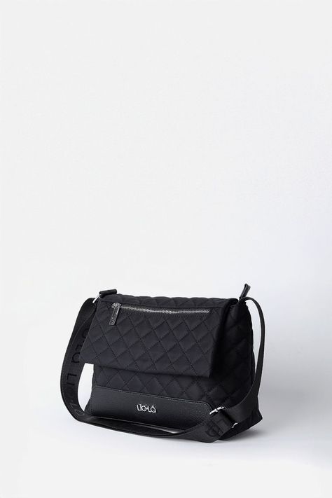 Bolso Tela Acolchado Y Aplicación Efecto Cuero, Negro Liola-1