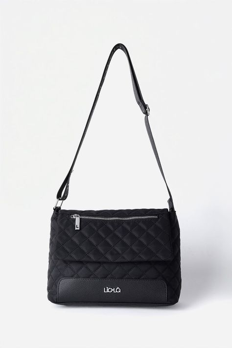 Bolso Tela Acolchado Y Aplicación Efecto Cuero, Negro Liola-3