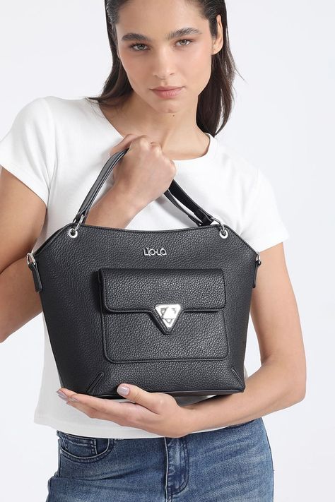 Cartera Mediana, Efecto Cuero Granulado, Negro Liola-1