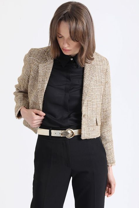 Blazer Cropped, Tweed Fantasia Beige Liola-3
