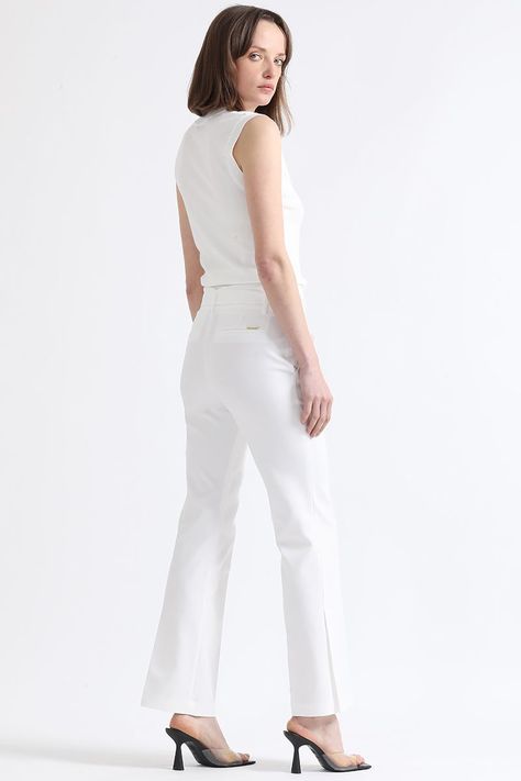 Pantalon Flare, Tiro Medio, Con Cinturon, Crudo Liola-4