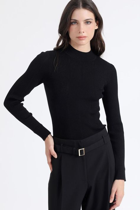Sweater Tejido Punto Basico, Negro Liola-0