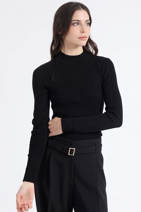 Sweater Tejido Punto Basico, Negro Liola-2