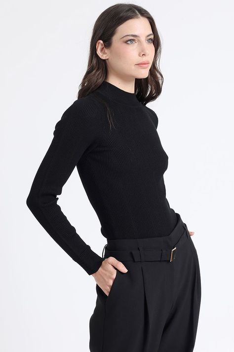 Sweater Tejido Punto Basico, Negro Liola-3