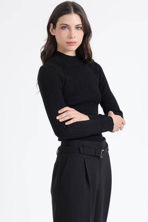 Sweater Tejido Punto Basico, Negro Liola-4