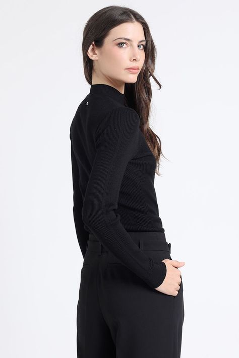 Sweater Tejido Punto Basico, Negro Liola-5
