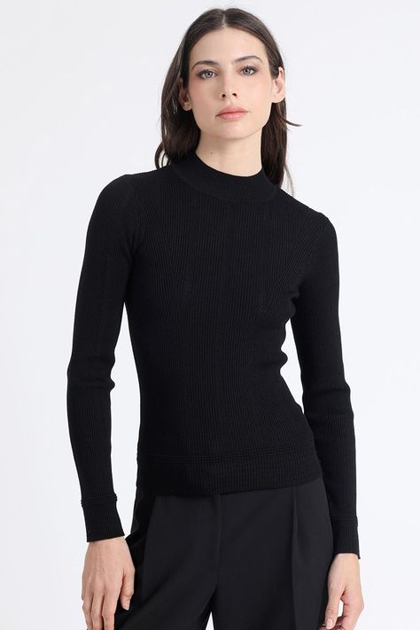 Sweater Tejido Punto Basico, Negro Liola-6