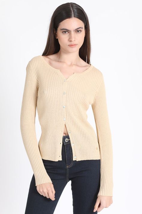 Jersey Tejido Boton Nacar, Beige Liola-0